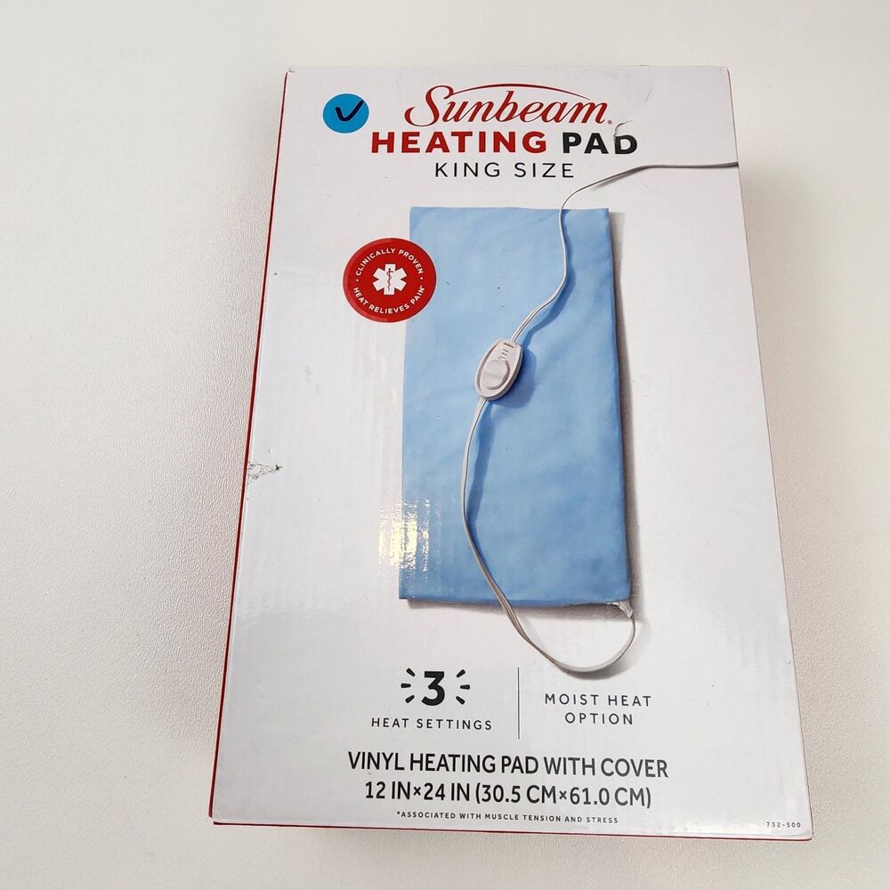 Sunbeam XL Heating Pad 12x24 for Back Neck Shoulder Pain Relief Moist Heat Blue